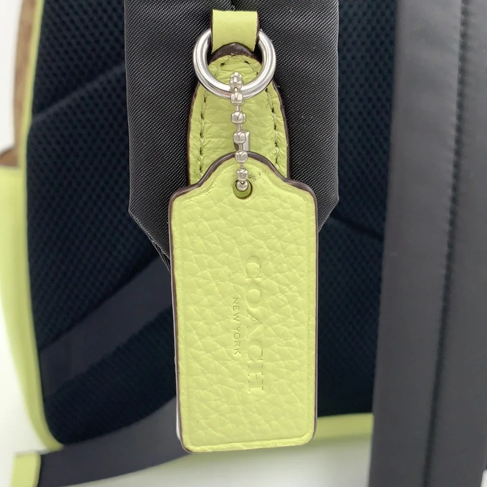 COACH NWT COURT BACKPACK IN SIGNATURE CANVAS KHAKI PALE LIME COLOR - Picture 4 of 16